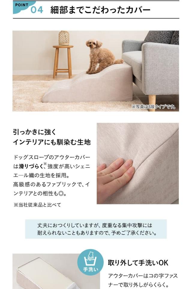 ドッグスロープ 3段 4段 ペット用 階段 ゆるやかな傾斜 足腰の負担が少ない 滑りにくい ケガ防止 撥水 犬 猫 動物 介護