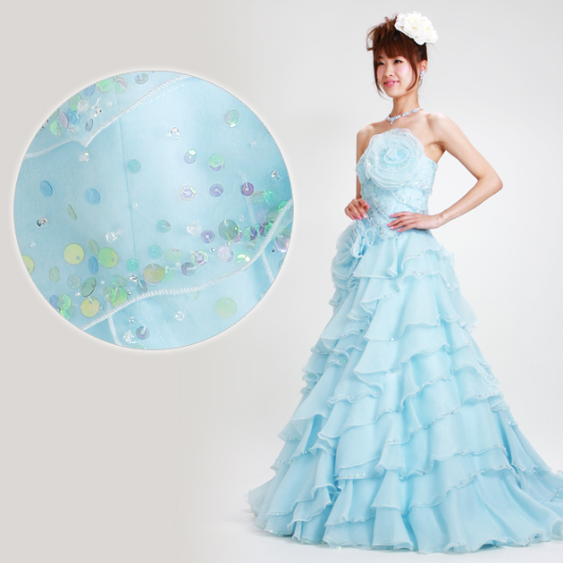 カラードレス レンタル 7号-9号 Aライン 水色 お色直し 披露宴 7313 PA194 送料無料 カラードレス レンタル 7号-9号 Aライン 水色 お色直し 披露宴 7313