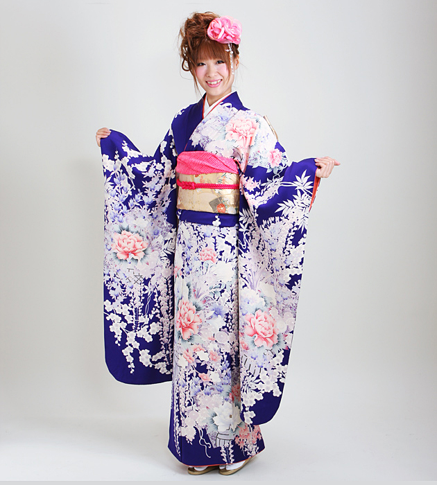 成人式 1月使用 振袖 レンタル 青紫色 牡丹藤 NT-85-sei 送料無料の