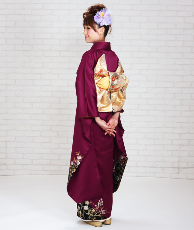 成人式 1月使用 振袖 レンタル ワイン色 鳳凰に花 NT-206-sei 送料無料