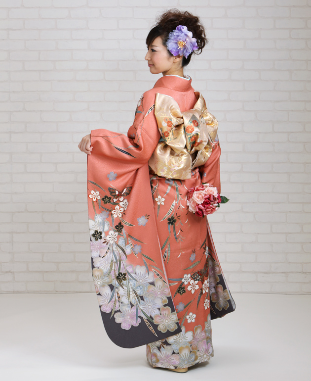 成人式 1月使用 振袖 レンタル ピンク色 蝶に四季花 NT-182-sei 送料無料 成人式 1月使用 振袖 レンタル ピンク色 蝶に四季花 NT-182-sei 送料