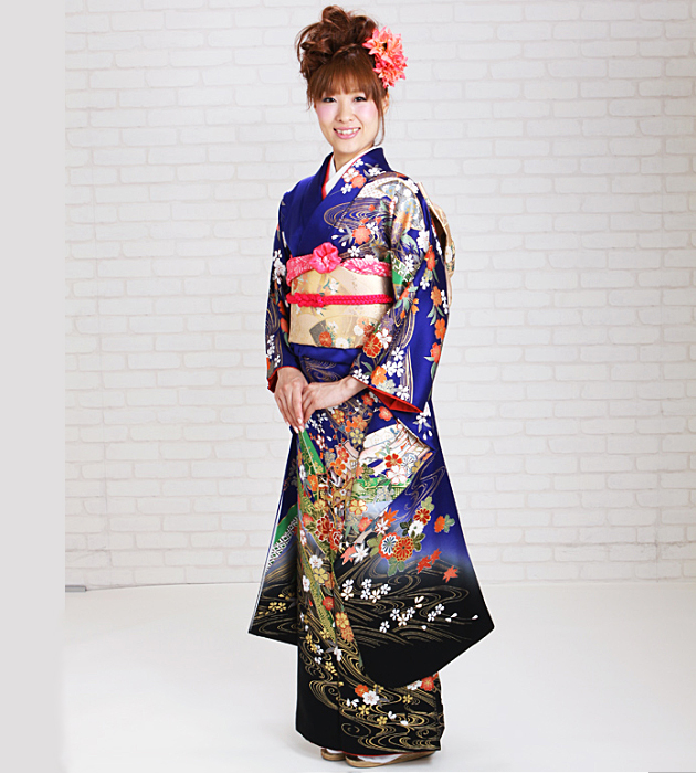 成人式 1月使用 振袖 レンタル 青紫色 扇面に御所車四季花 NT-208-sei 送料無料 成人式 1月使用 振袖 レンタル 青紫色 扇面に御所車四季花 NT-208-sei