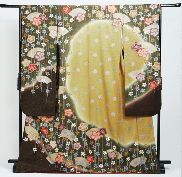 成人式 1月使用 振袖 レンタル モスグリーン色 扇面に花 NT-180-sei