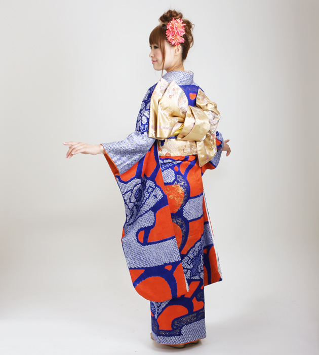 成人式 1月使用 振袖 レンタル 青朱色 しぼり NT-78-sei 送料無料の