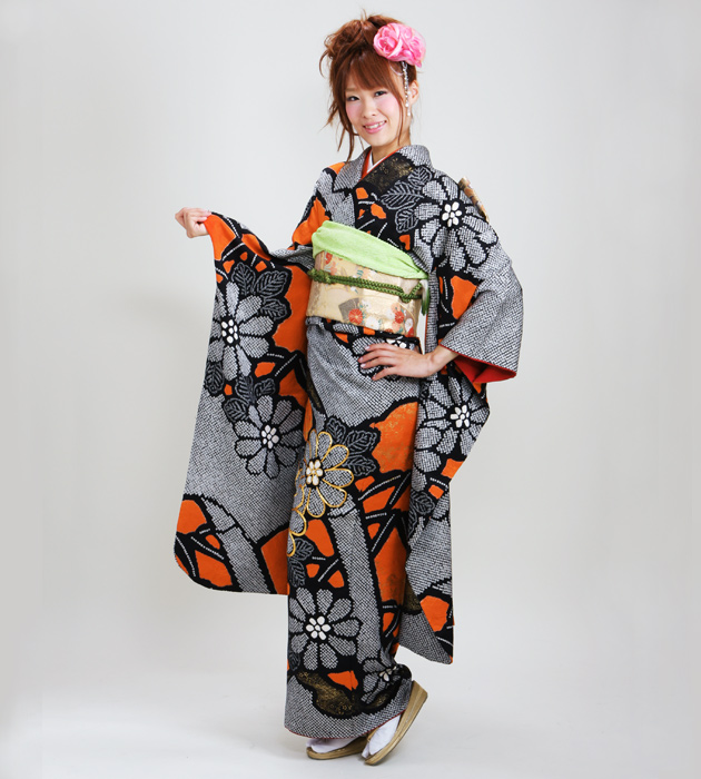 成人式 1月使用 振袖 レンタル 黒朱色 しぼり NT-76-sei 送料無料 成人式 1月使用 振袖 レンタル 黒朱色 しぼり NT-76-sei 送料無料の