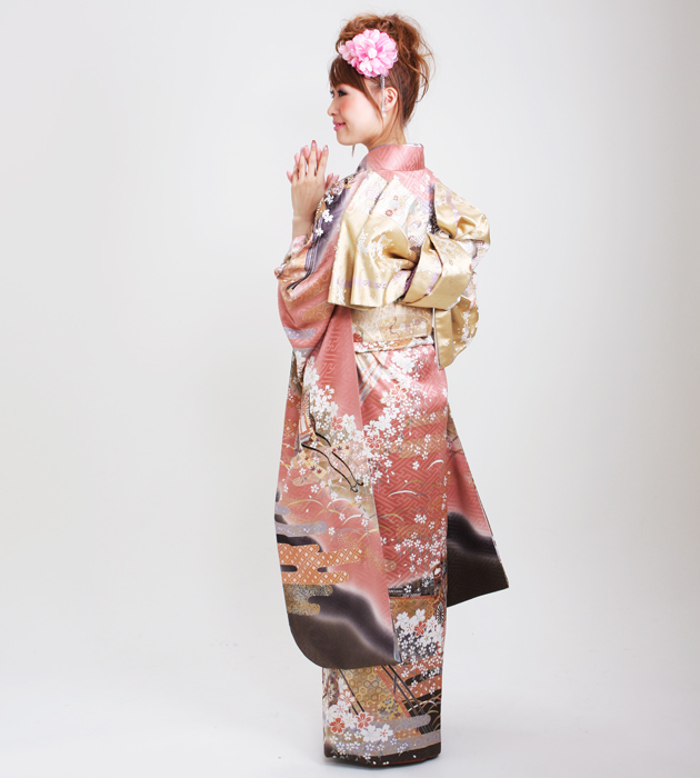 振袖 2月〜12月使用 振袖 レンタル ピンク色 桜に御所車 NT-127 送料無料 成人式 1月使用 振袖 レンタル ピンク色 桜に御所車 NT-127-sei 送料