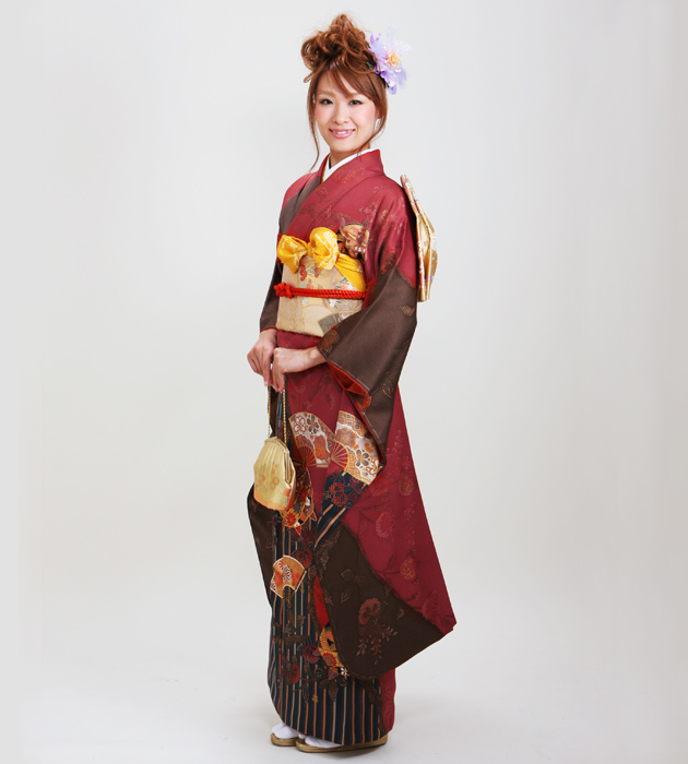 成人式 1月使用 振袖 レンタル エンジ・茶色 扇に糸巻 NT-186-sei 送料無料 furisode-730-2.jpg