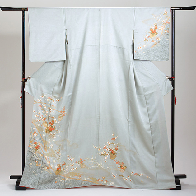 訪問着 レンタル 付下げ ブルーグレー色 NT-30 お宮参り お茶会 送料