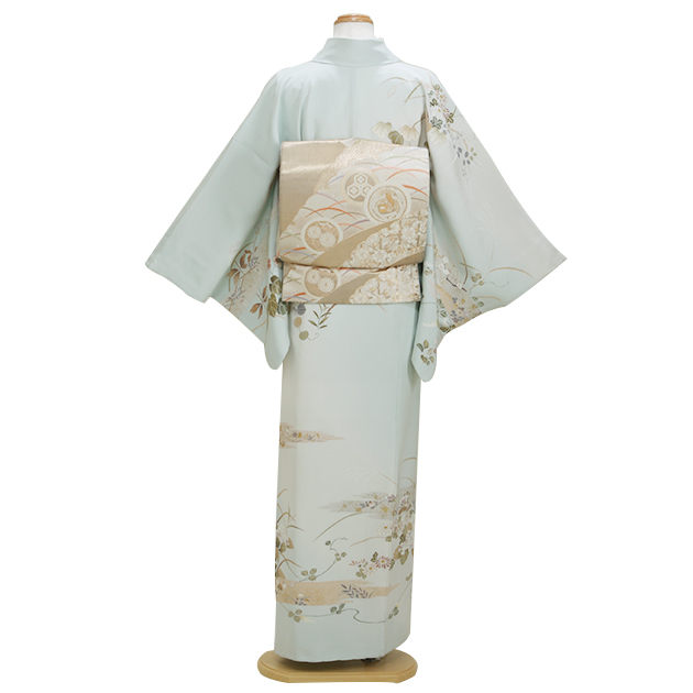 訪問着 レンタル 正絹 付下げ ブルーグレー NT-8004 お宮参り お茶会