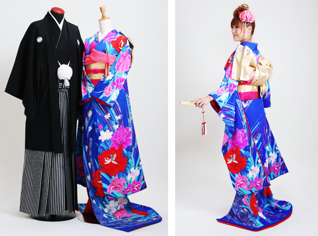 引き振袖レンタル 紺 色振袖 黒引き振袖 NT-81 ブルー ピンク 花嫁