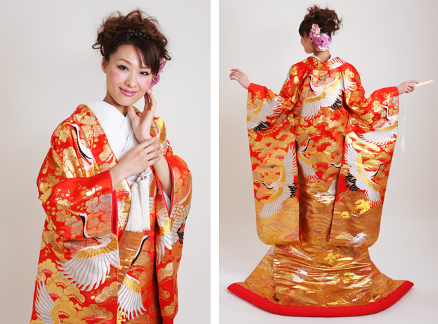 打掛 レンタル 色打掛 赤金色 鶴に青海波 NT-206 送料無料の通販はau