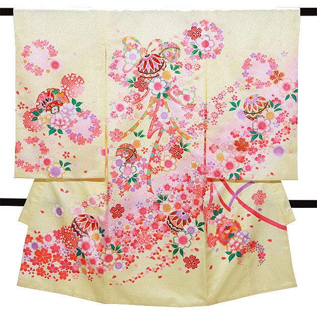 お宮参り 着物 女の子 黄/まり・花 l-76 産着 レンタル 着物