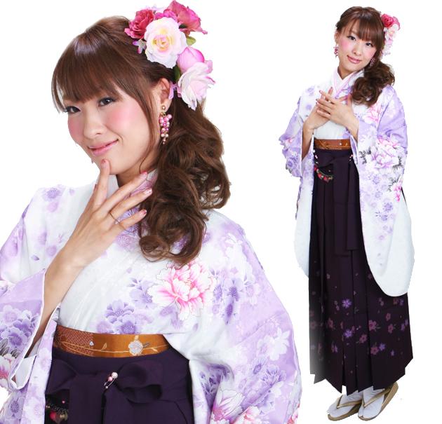 卒業式 袴セット 袴 レンタル 小学生 小学生卒業式袴セット 卒業式 女の子 白ラベンダー ぼたん桜 送料無料 FAG0290 卒業式 袴セット 袴 レンタル 小学生 小学生卒業式袴セット 卒業式