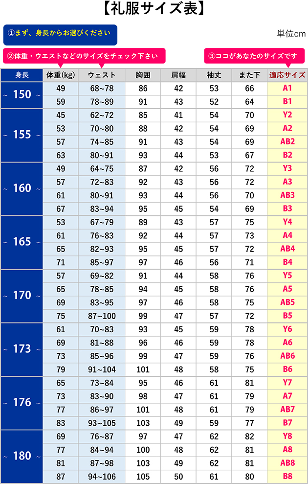 喪服 男性 サイズ表