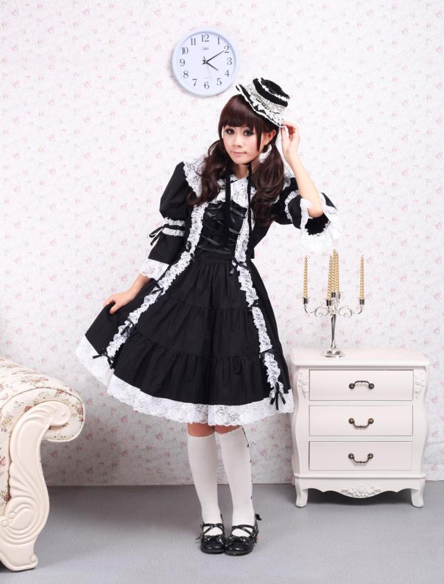 格安 ゴスロリワンピース ブラック ターンダウンカラー ゴシックドレス 蝶結び 五分袖 姫袖 リボン メール便全国送料無料 Www Iacymperu Org