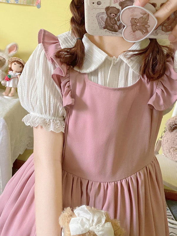 甘いロリータ JSK ドレス ポリエステル ボウ ノースリーブ ピンク
