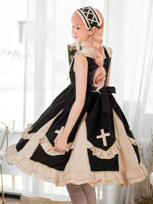 【シュガーガール】ロリータドレス　甘ロリJSKサスペンダードレスリボン　ベージュ 楽天市場】甘いロリータJSKドレスフリルリボンレースアップ