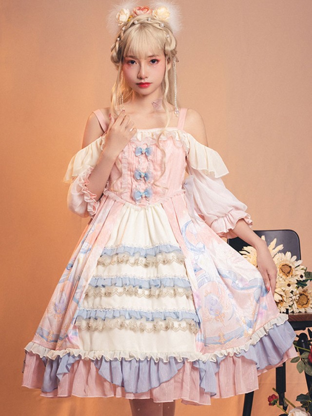 高評価お得 甘いロリータOPドレスクラウドドリームランドフリル弓ロリータワンピースドレスの通販はau PAY マーケット - cosすき|商品ロットナンバー:508408685 通販HOT