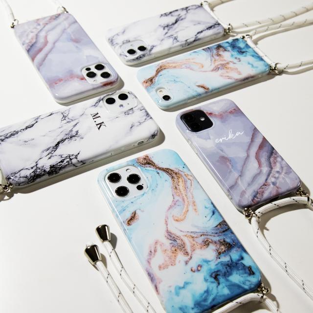 iPhone12mini iPhone 12 iPhone 12Pro iPhone12ProMax iPhone11 iPhone11Pro iPhone11ProMax iPhone7/8/se2 iPhone X/Xs 名入れ対応 大理石調ショルダー型ストラップケース