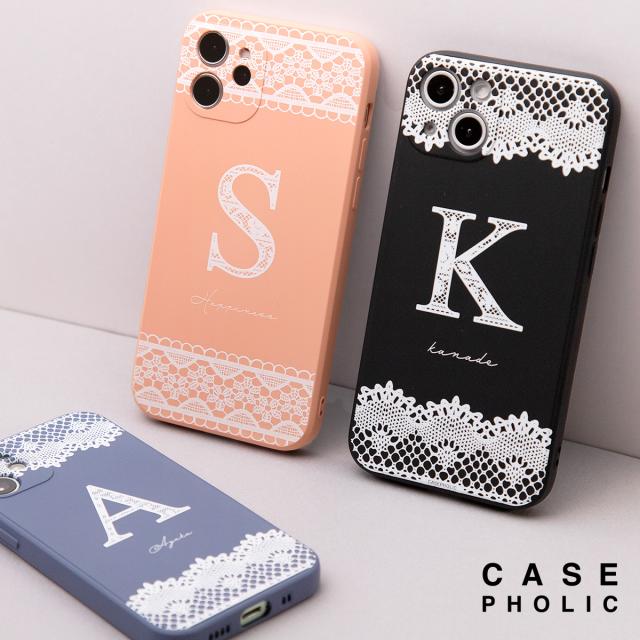 iPhone レースプリント イニシャルケース スマホケース