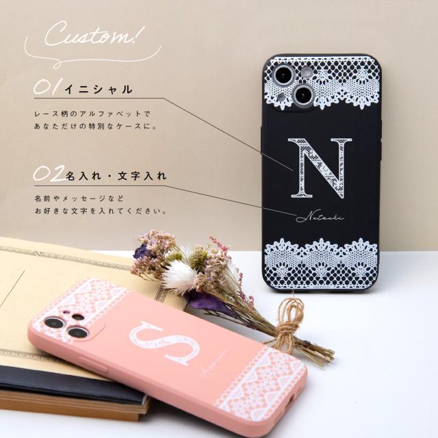 iPhone レースプリント イニシャルケース スマホケース