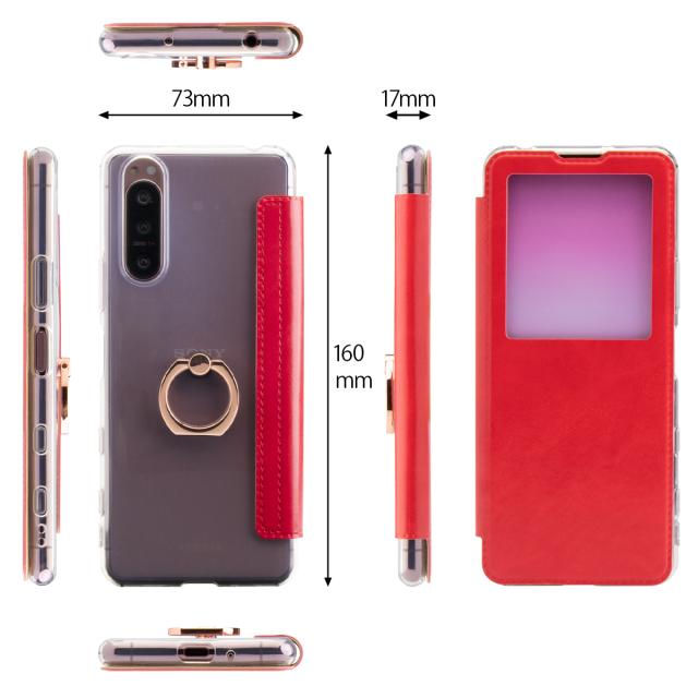 Xperia 5 II SO-52A SOG02 A002SO リング付き窓開き手帳型ケース