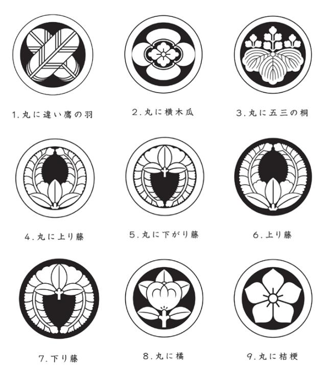 違い鷹の羽 横木瓜 五三の桐 上り藤 下り藤 上り藤 下り藤 丸に橘 丸に桔梗 