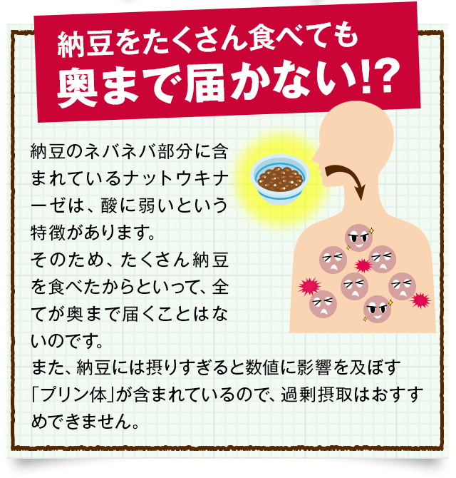 納豆をたくさん食べても奥まで届かない!?