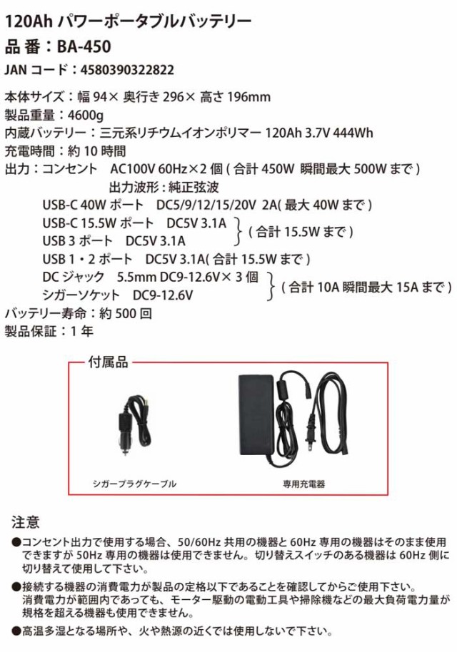 大容量小型パワーポータブル電源 120000mAh 非常用電源 災害用電源