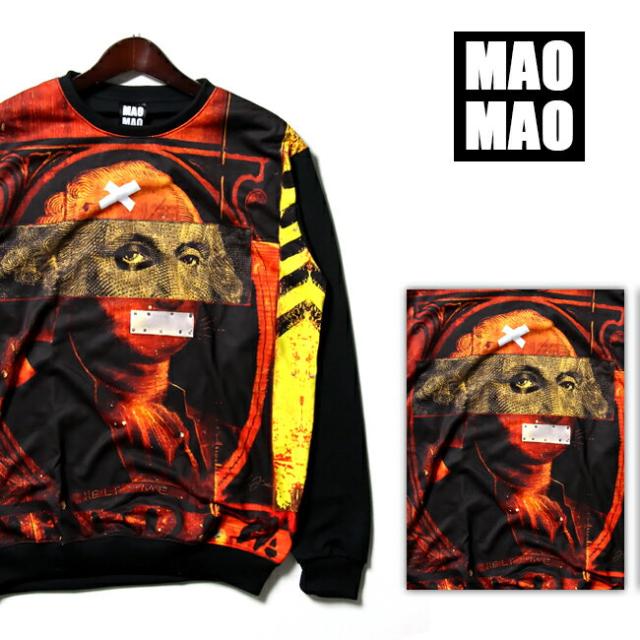 maomao デザインロングスリーブ リブ袖 秋冬 スウェット