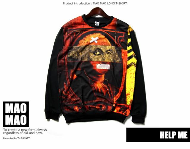 maomao デザインロングスリーブ リブ袖 秋冬 スウェット