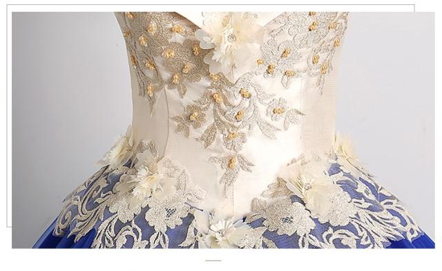 パニエ付 カラードレス パーティドレス ロングドレス ワンピ 青 発表会