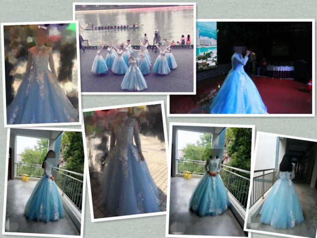 豪華 復古調 青 ウェディングドレス パーティドレス ロングドレス