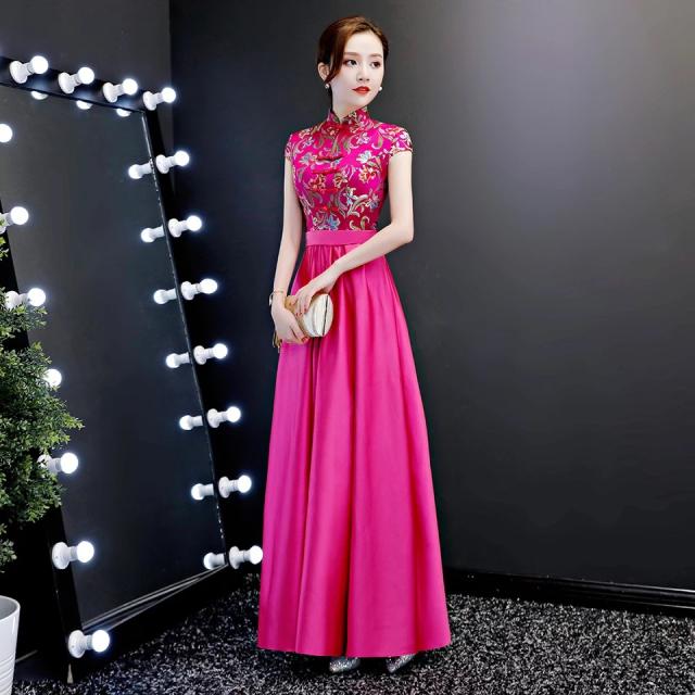 高品質 チャイナドレス風 ロングドレス パーティードレス ワンピース ナイトドレス 二次会 発表会 演奏会 撮影 ピンク D099 d099-1.JPG