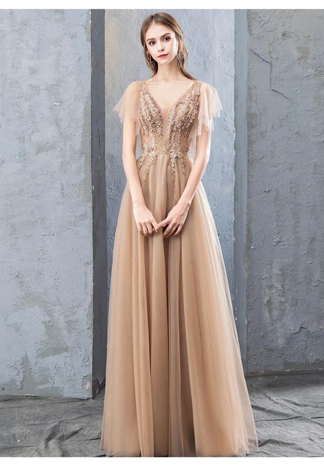 おしゃれ人気 高品質 ロングドレス パーティードレス ワンピース 袖あり Vネック Aライン ゴールド 結婚式 二次会 発表会 演奏会 撮影 D122 セール価格 公式 Carlavista Com