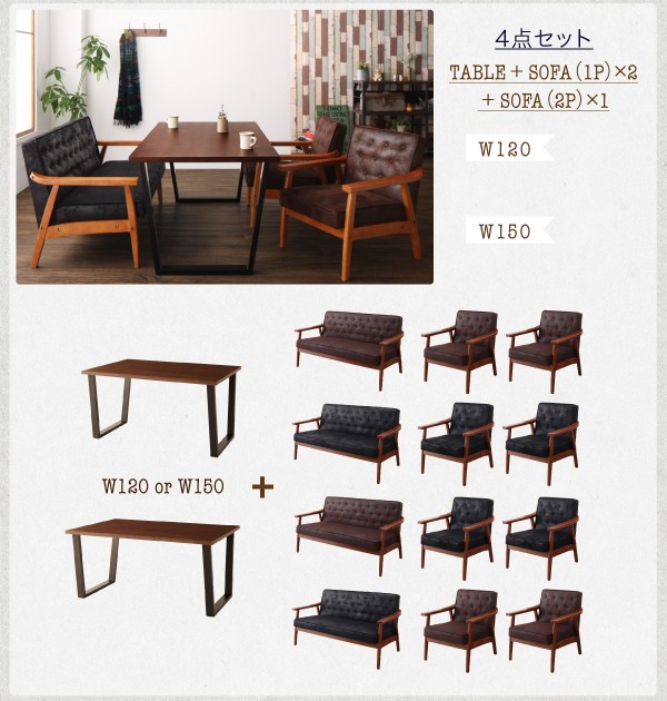 される ダイニング家具 (テーブル+1Pソファ4脚) W120 (テーブル幅12の通販はau PAY マーケット - e-バザール|商品ロットナン ヴィンテージスタイル ソファダイニングセット BEDOX ベドックス 5点セット ニングセッ