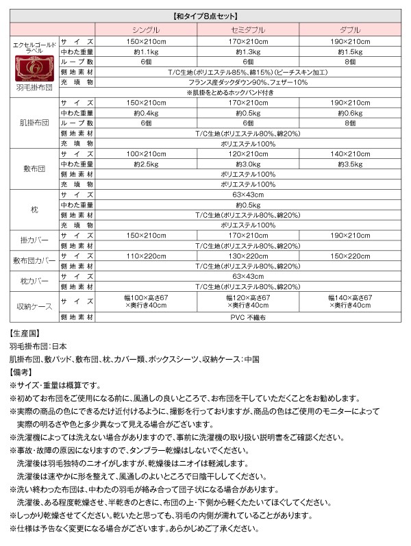 最新作人気SALE 日本製 防カビ 消臭 エクセルゴールドラベル 洗える フランス産 ダックダウン90% 8点 布団セット Lucia ルチア ベッドタイプ ダブル10点の通販はau PAY マーケット - e-バザール|商品ロットナン 爆買い好評