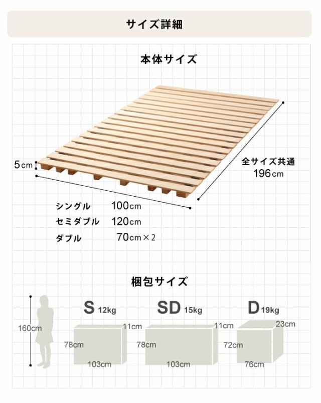 ダブルベッド ダブルサイズ ロールすのこベッド マットレス付き