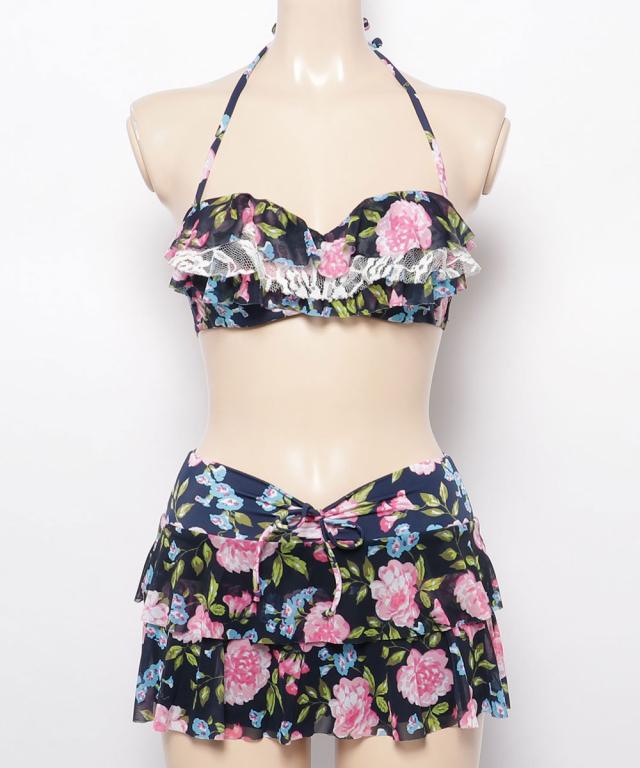 日本製　カラフル花柄フリルビキニ 日本製 カラフル花柄フリルビキニ