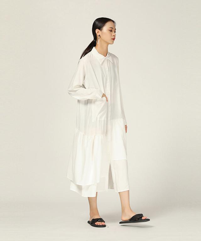 格安即決 ロングワイシャツワンピース ポケット付き シャツワンピース レディース ロングシャツ 襟 フレア レイヤード感 重ね ワンピース モダン 最安 Farmerscentre Com Ng