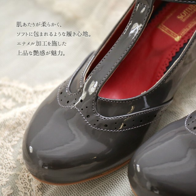 『　Tストラップパンプス』 【メール便不可】【50】[パンプス pumps レディース 靴 エナメル Tストラップ チャンキーヒール ローヒール  ｜au PAY マーケット