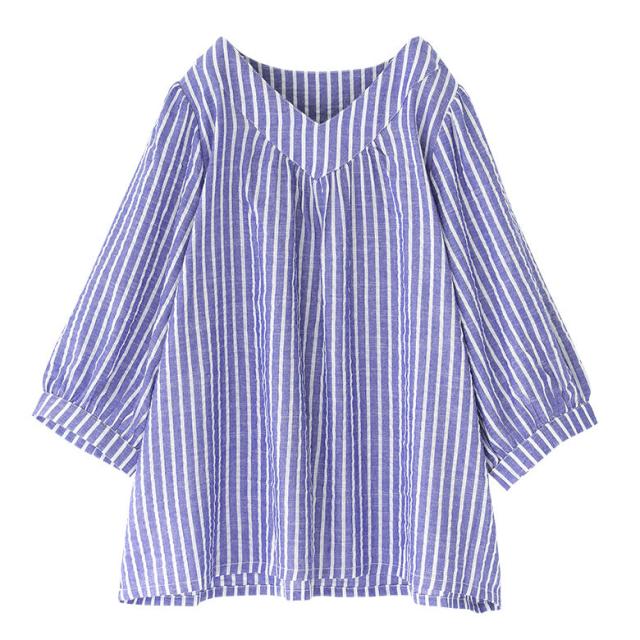 『こなれた大人印象に導くナチュラルモードコーデ2点SET』 【メール便不可】【20】[2024 レディース 2点セット 春夏 ブラウス 七分袖 Vネック ストライプ柄 ジョガーパンツ ロング シアー ciz0344]※返品・交換不可※