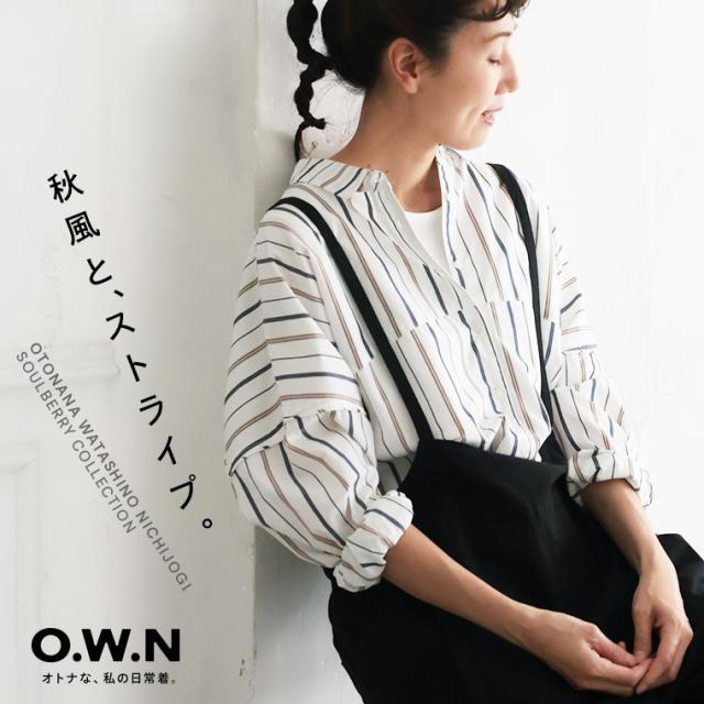 O.W.N とことんチャーミングなブラウス レディース シャツ 長袖 ノーカラー バンドカラー 綿 コットン トップス O.W.N とことんチャーミングなブラウス レディース シャツ 長袖