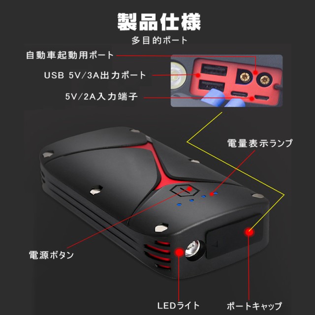 ジャンプスターター 車用エンジンスターター 20000mAh 防災電源 パソコン/スマホ/タブレットなどへ急速充電 モバイルバッテリー｜au PAY  マーケット