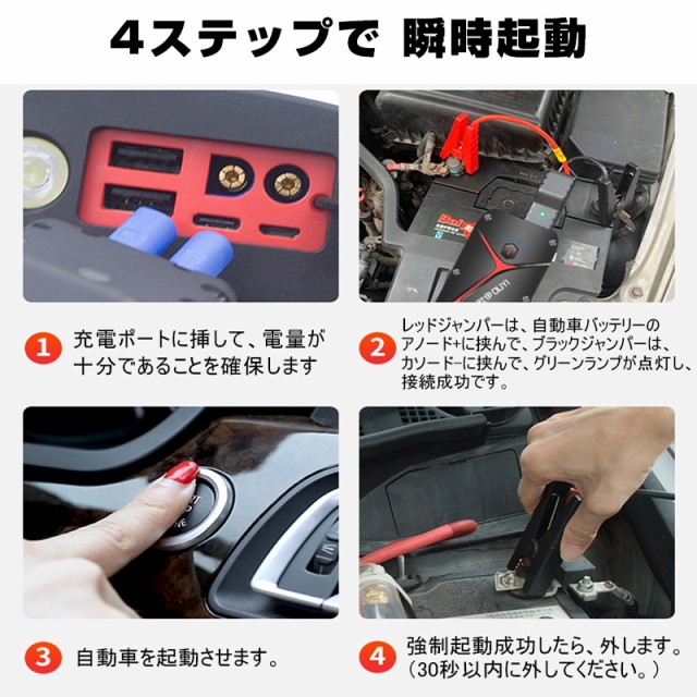 ガソリン ジャンプスターター ヘルプ信号 PSE認証済みの通販はau PAY マーケット - 明誠ショップ|商品ロットナンバー 12V車用エンジンスターター 20000mAh ポータブル充電器 ピーク1000A 緊急LEDライト搭載 ⓢのピーク