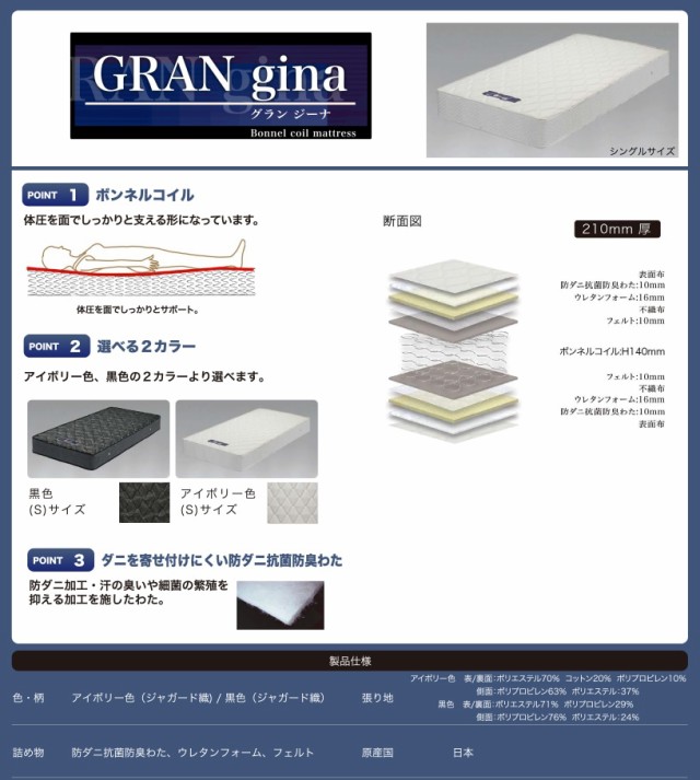 GRAN GINA グランジーナ ワイドダブルサイズ WD ボンネルコイル