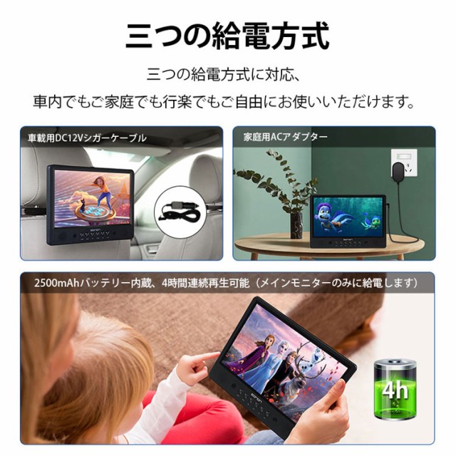 10.1インチDVDプレーヤー 2台セット 充電式 連続4時間再生可能 10.1インチDVDプレーヤー 2台セット 充電式 連続4時間再生可能