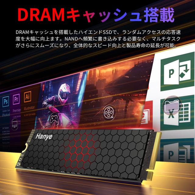 内蔵型SSD Hanye PCIe 4.0 NVMe M.2 4TB SSD Hanye 内蔵SSD 4TB PCIe Gen5 M.2 NVMe 2280 DRAM搭載 R:14200MB/s W