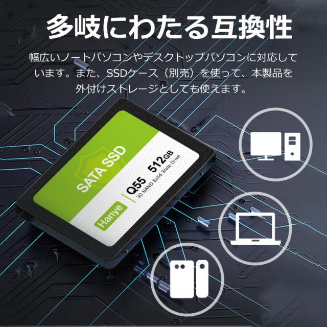 Hanye Q55 512GB SATA SSD 8枚セット Hanye SSD 512GB 内蔵型 2.5インチ 7mm SATAIII 6Gb/s 550MB/s