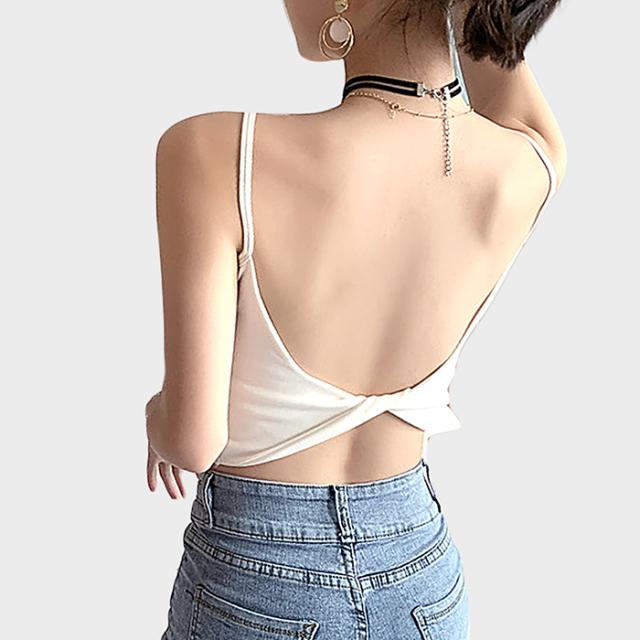 綿95% 背中を美しくみせるクロップド丈ブラトップ